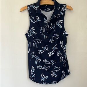 Navy Fish Print Bad Birdie Sleeveless Top.  Size XS